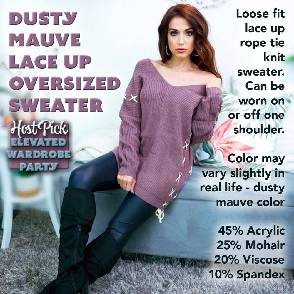 Dusty Mauve Lace Up Oversized Sweater 🎉HOST PICK🎉